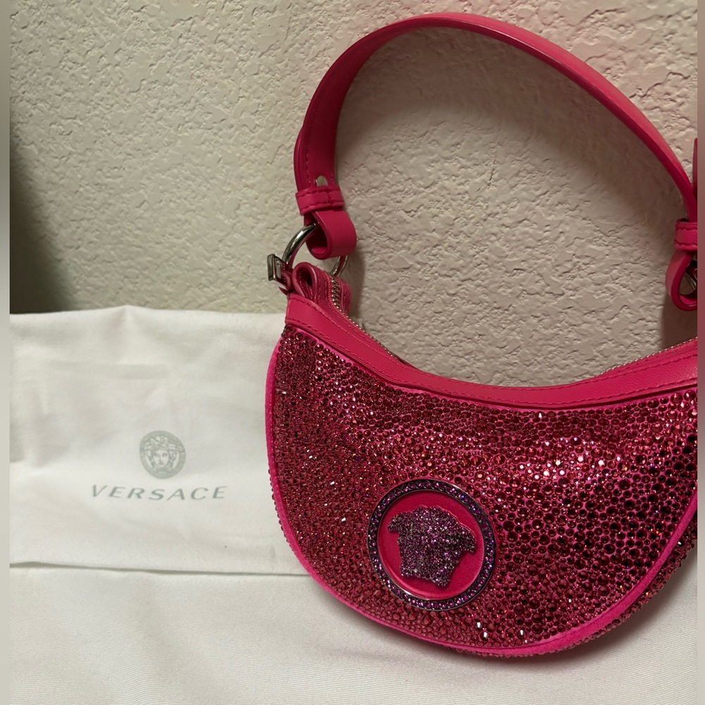 Versace Hot Pink Crystal Medusa Mini Shoulder Bag